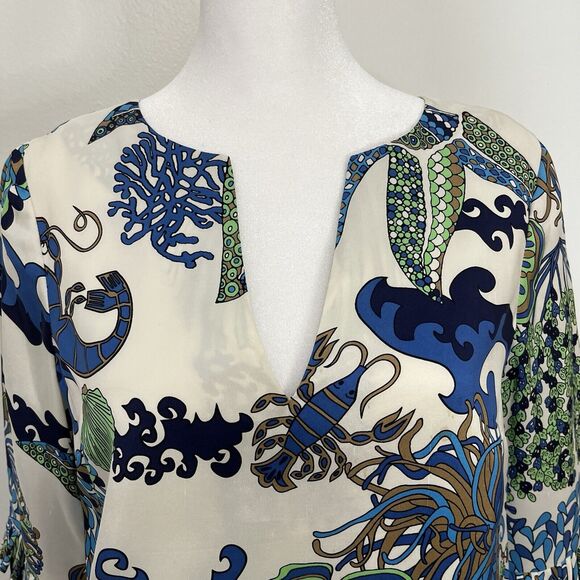 TIBI NEW YORK printed‎ silk blouse under the sea print in white size 6? - Picture 2 of 8